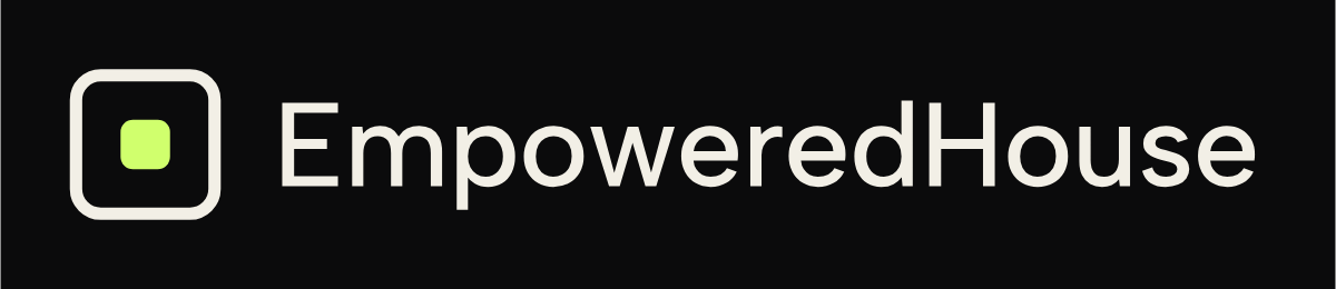 Empowered House logo, dark background, 1200 px