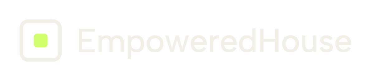 Empowered House logo, transparent background, white, 1200 px