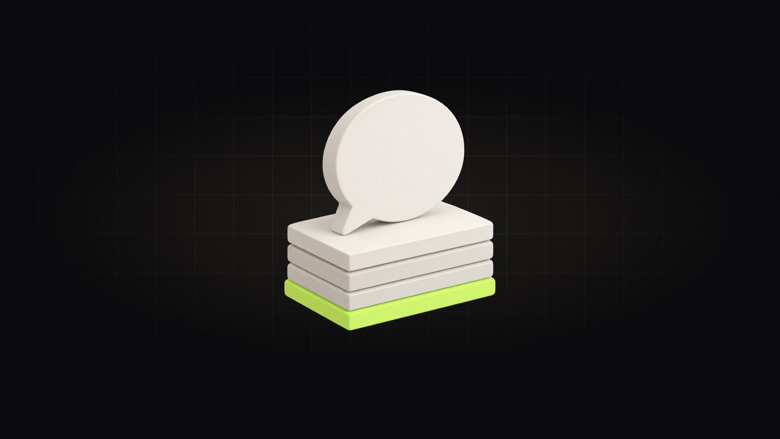 A speech bubble resting on a stack of 4 slabs, the lowest one lime: the chat sits on top of the work