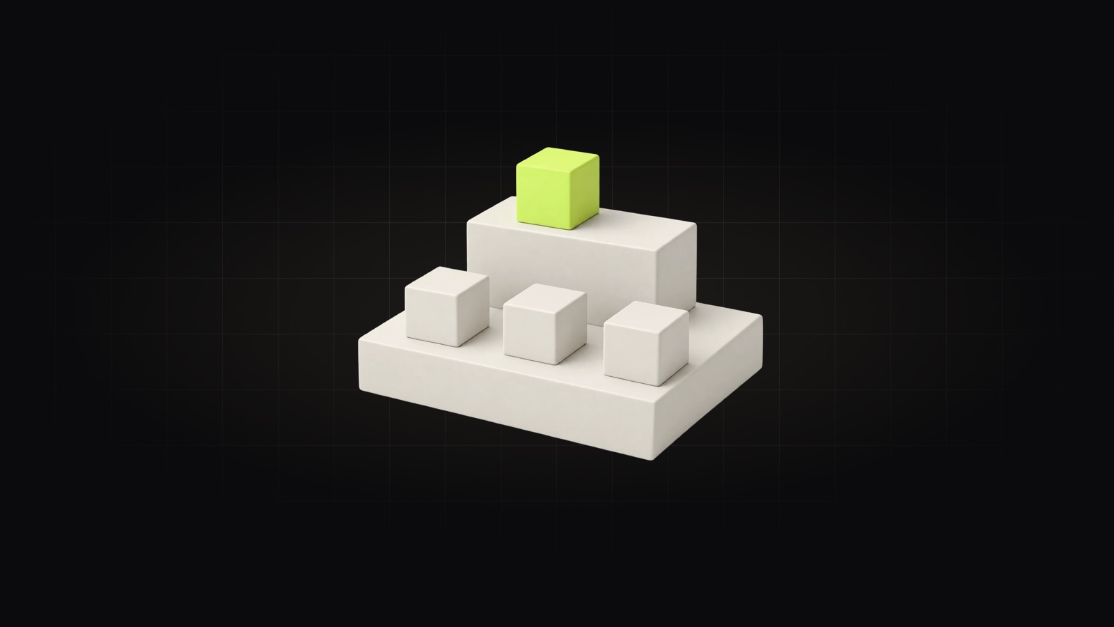 A wide low tier with 3 cubes and a narrow upper tier with 1 lime cube: 1 in 4 decisions goes on to Opus